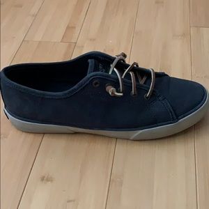 Navy blue sperry shoes